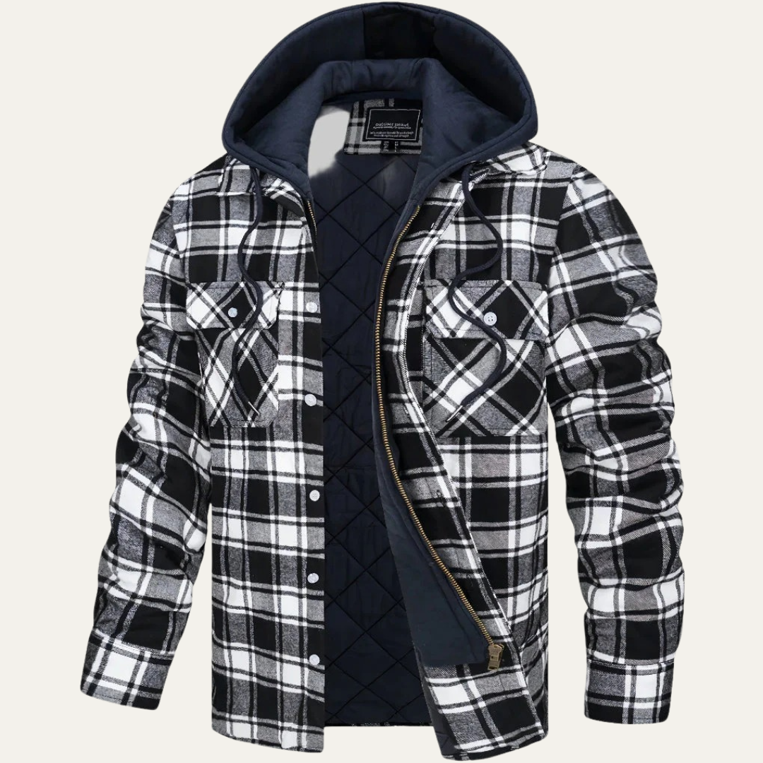 Men’s Plaid Flannel Jacket with Removable Hood