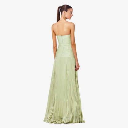 Women's Green Pleated Strapless Gown