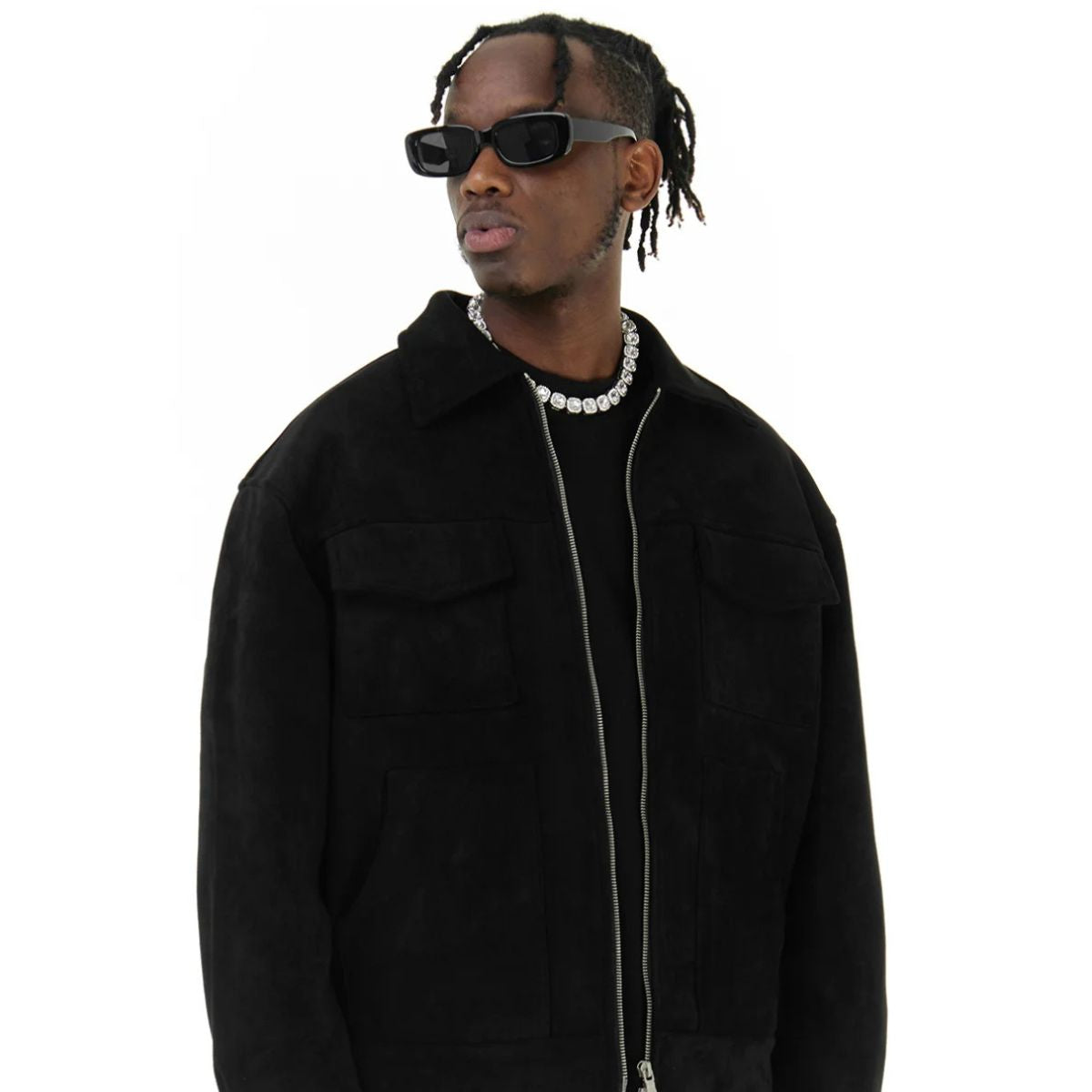 Men’s Faux Suede Zip Shirt Jacket with Patch Pockets