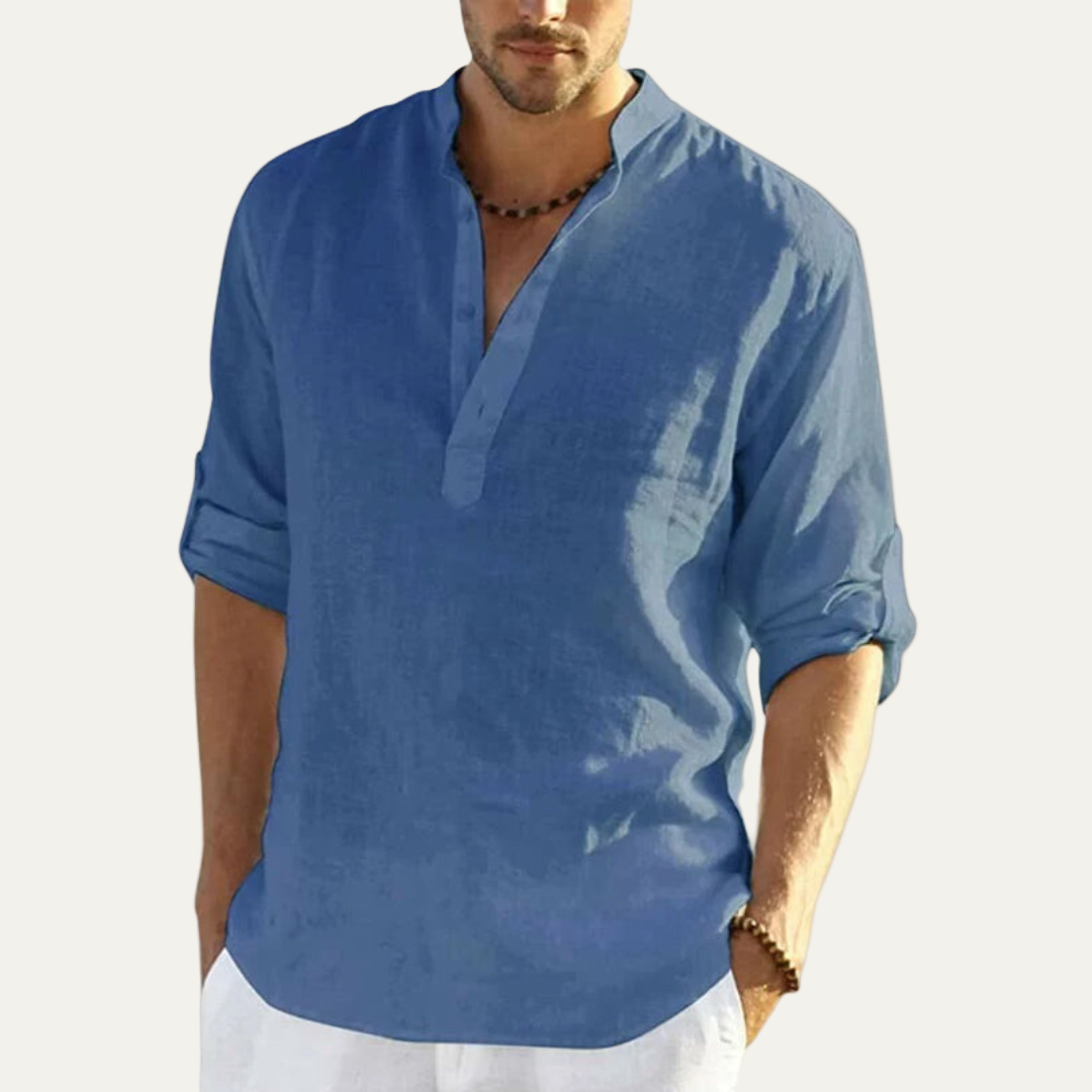Men’s Collarless Linen Placket Shirt