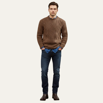 Men’s Heavy Gauge Cable and Basketweave Knit Sweater