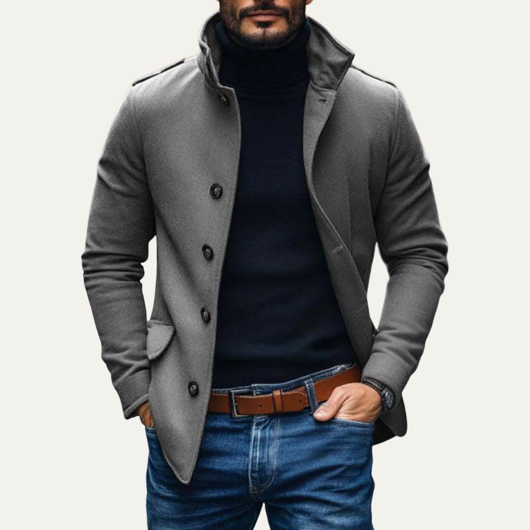 Men’s Stand Collar Single Breasted Wool Coat