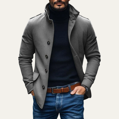 Men’s Stand Collar Single Breasted Wool Coat
