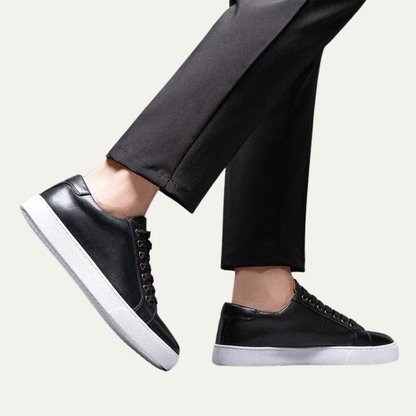 Men’s Leather Low Top Sneakers with Thick Cupsole