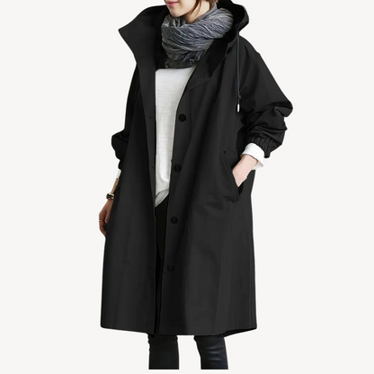 Women's Black Hooded Long Coat