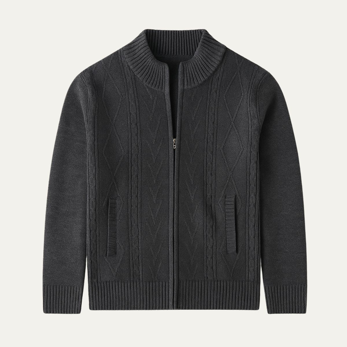Men’s Full Zip Cable and Diamond Knit Cardigan