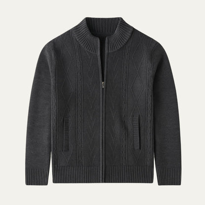 Men’s Full Zip Cable and Diamond Knit Cardigan