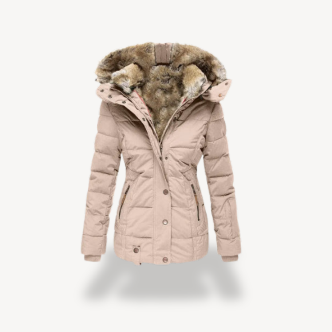 Women's Puffer Jacket with Faux Fur Hood