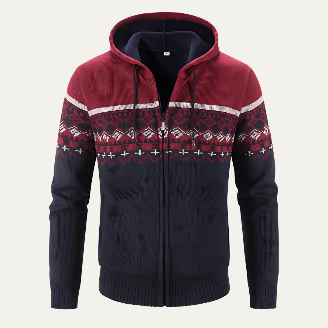 Men’s Color Block Knit Hooded Zip Jacket