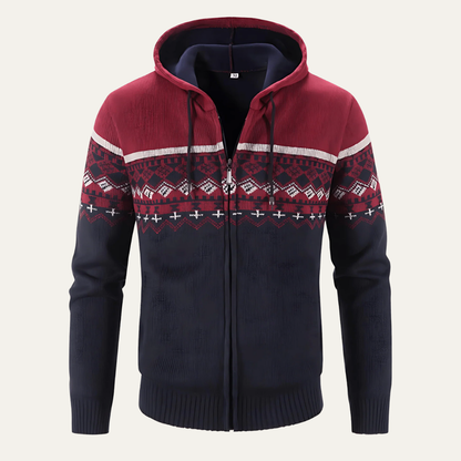 Men’s Color Block Knit Hooded Zip Jacket