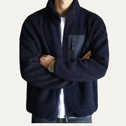 Men’s Plush Fleece Jacket with Contrast Chest Pocket