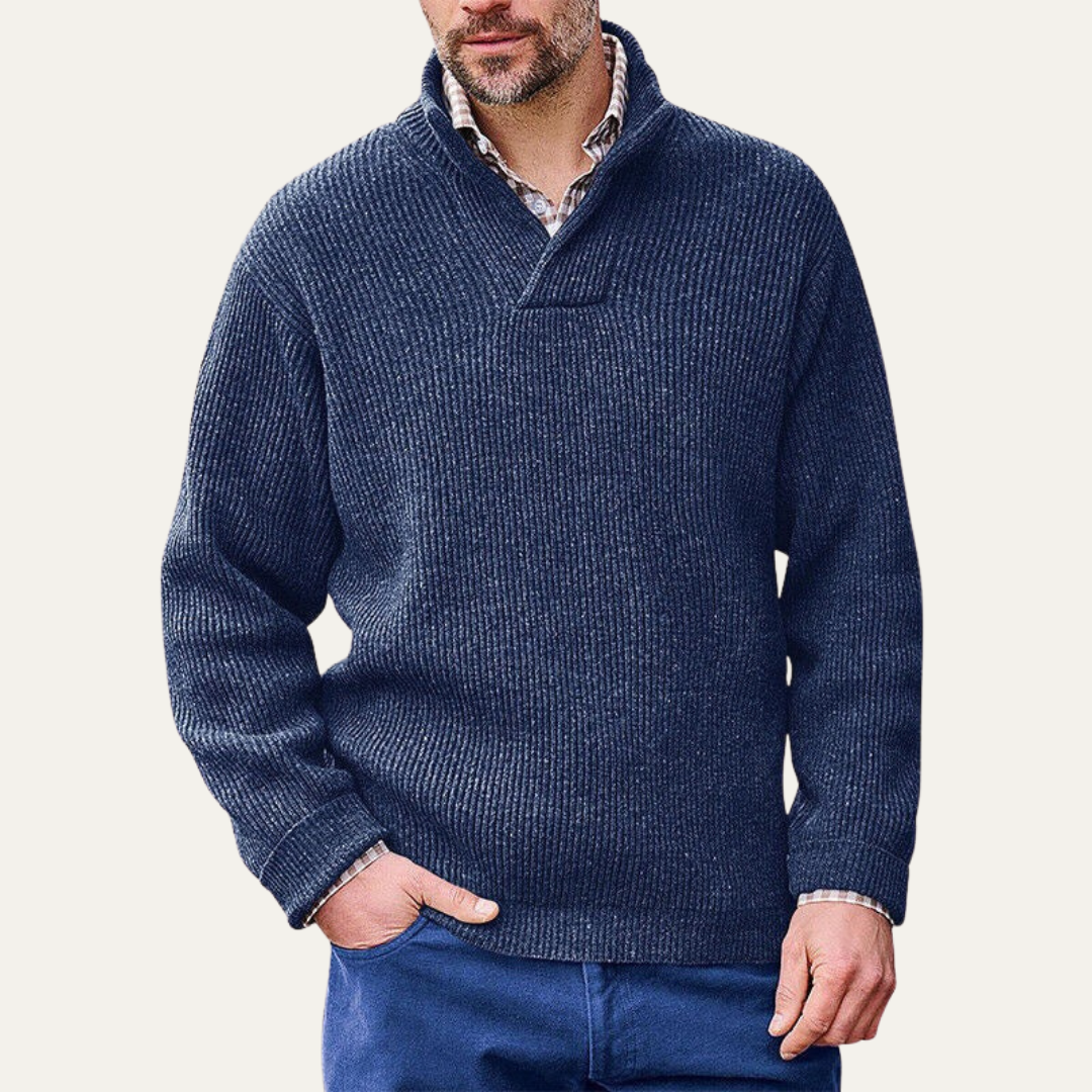 Men’s Heavy Knit Sweater with Split V Neck Collar