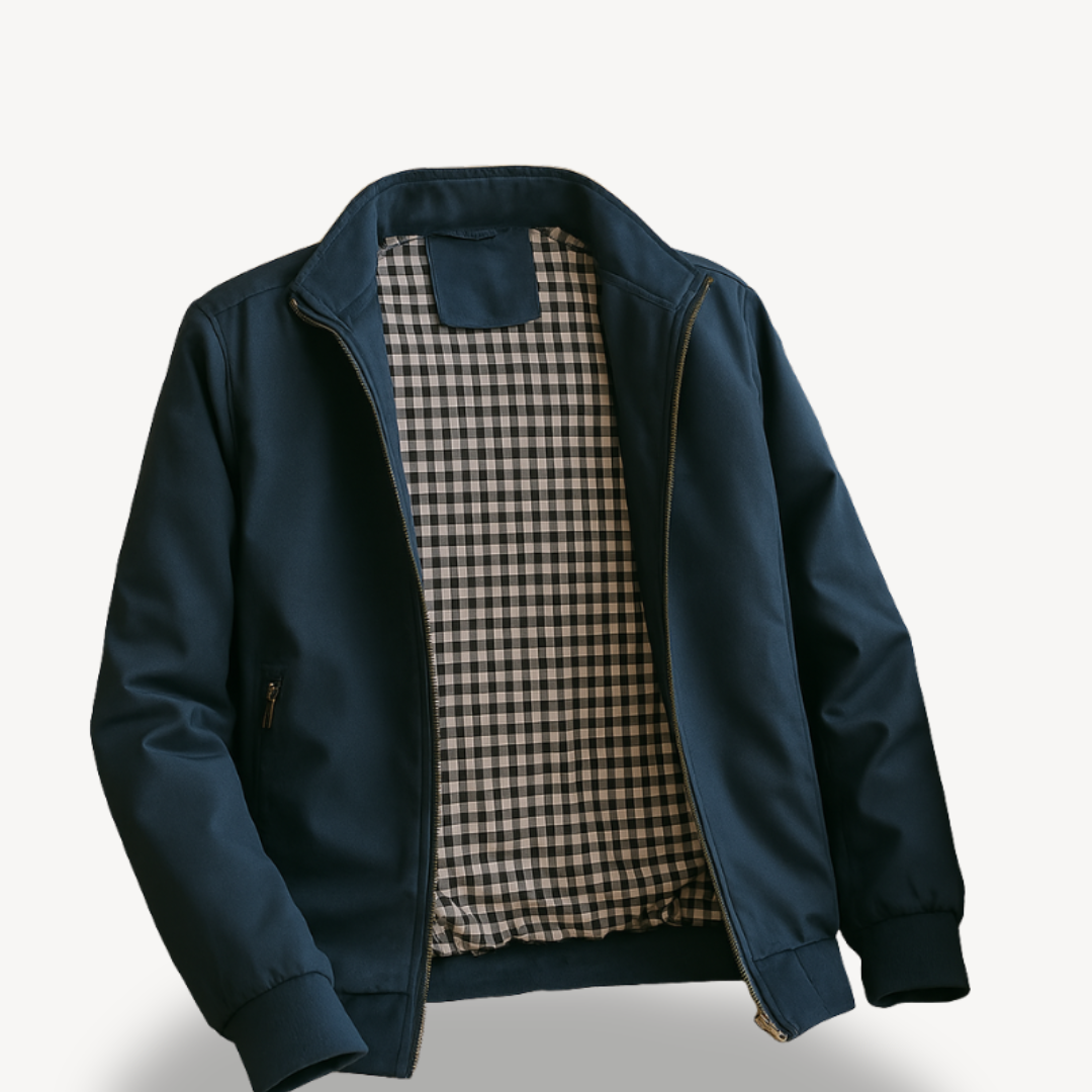 Men's Zip-Up Bomber Jacket with Check Lining