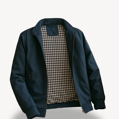 Men's Zip-Up Bomber Jacket with Check Lining