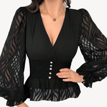 Black Sheer Sleeve Peplum Top