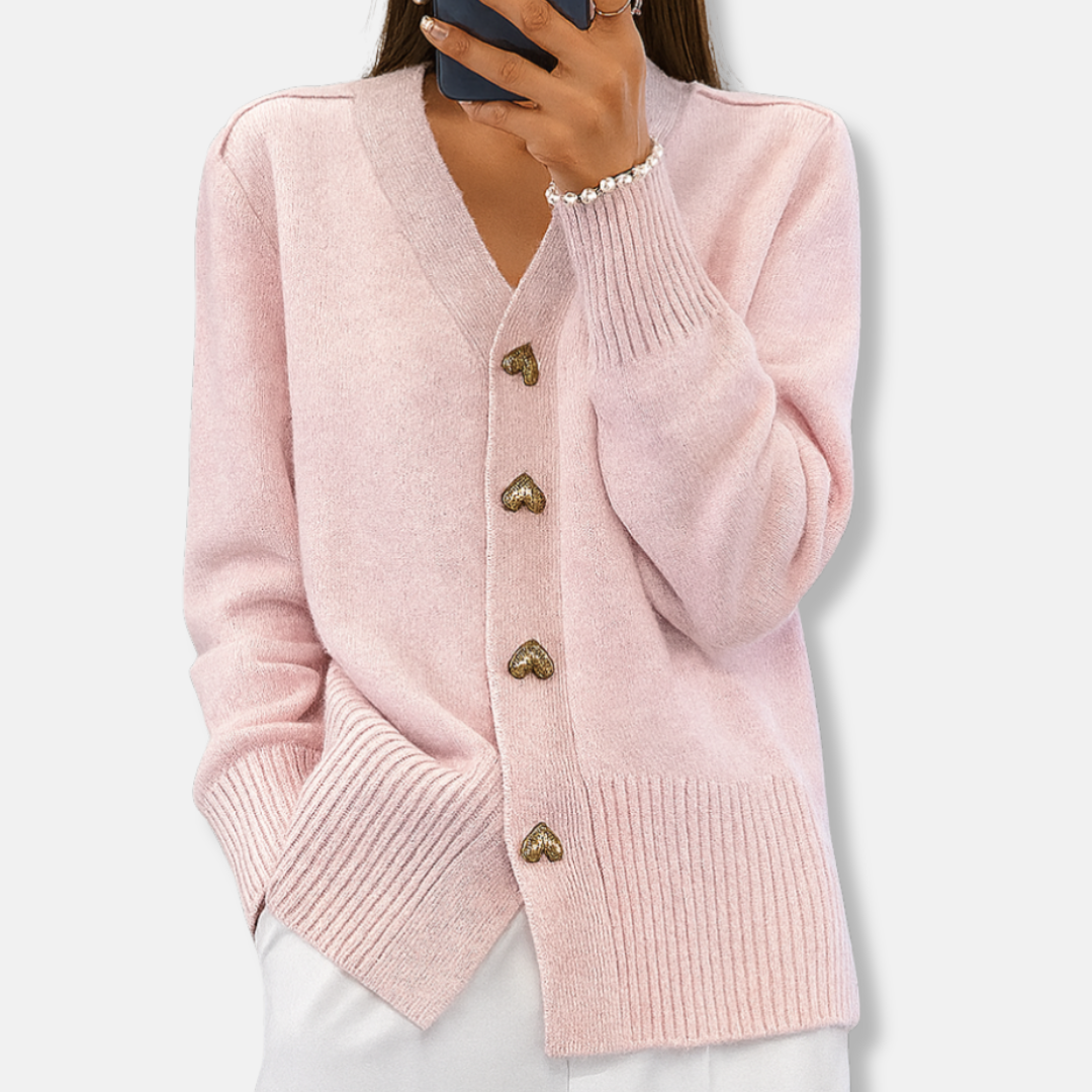Amelia Wool V-Neck Cardigan | Relaxed Fit Button Front Cardigan