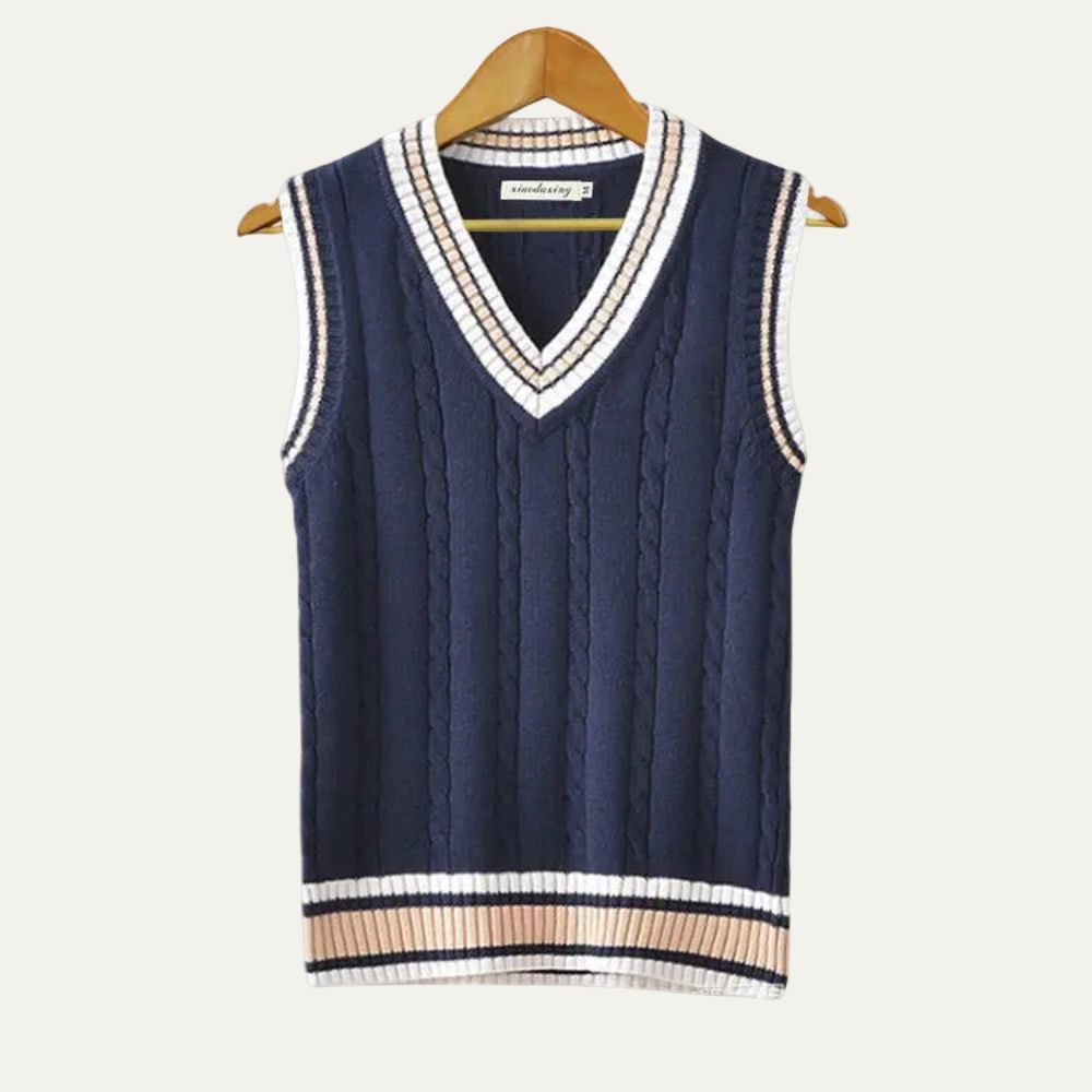 Men’s Textured V Neck Striped Sweater Vest