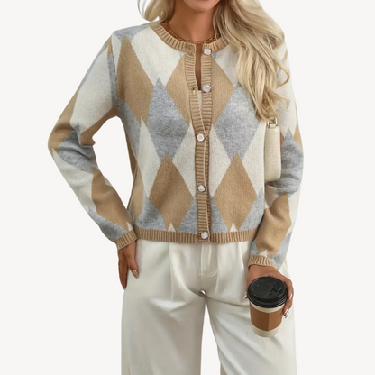 Women's Argyle Knit Cardigan Sweater