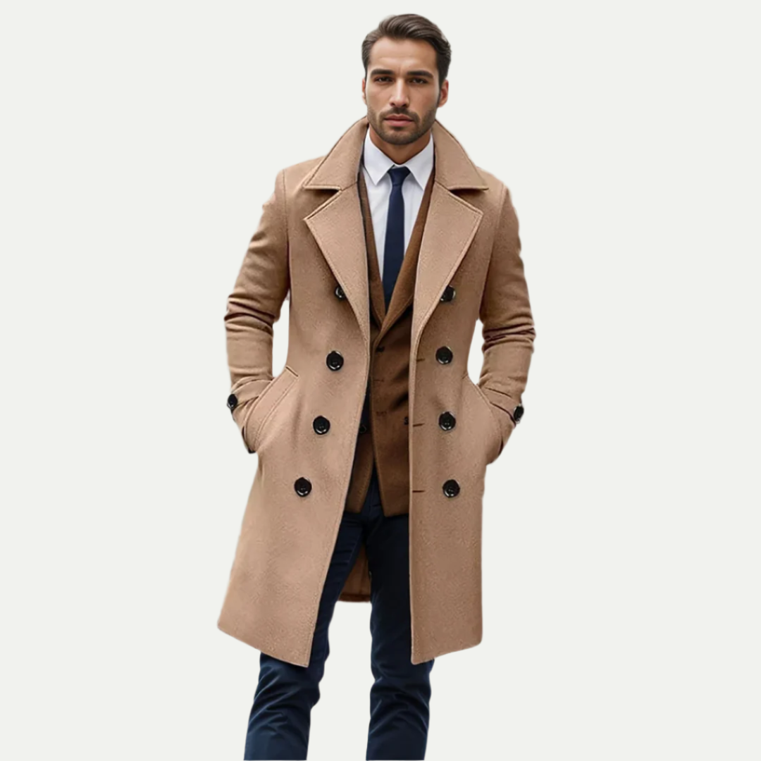 Men’s Classic Wool Double Breasted Long Peacoat