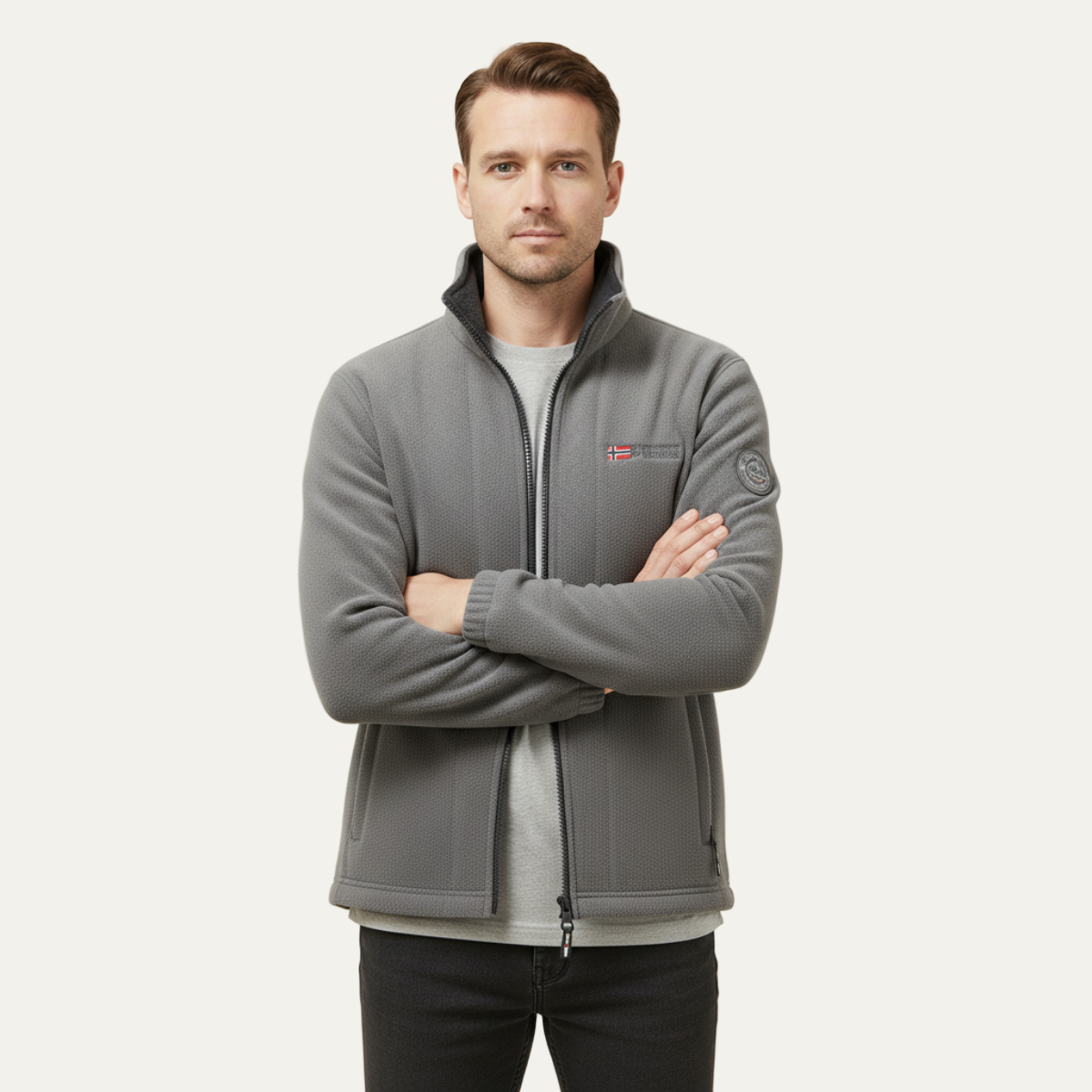 Men’s Textured Fleece High Collar Zip Jacket