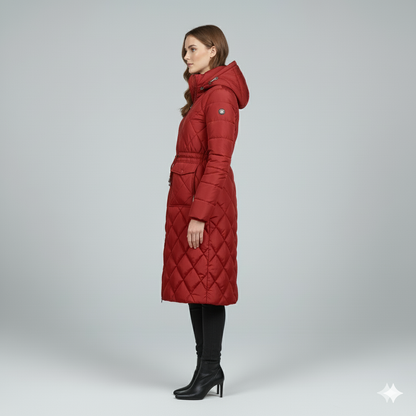Violi | Padded Jacket - Quilted Hooded Knee-Length Winter Coat for Women