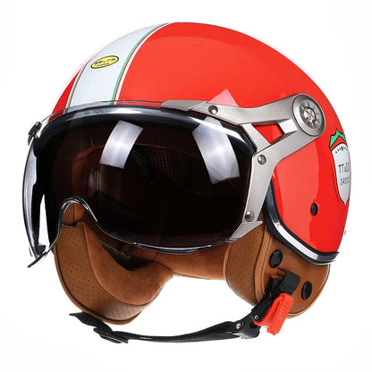 Classic Retro Motorcycle Helmet With Clear Face Shield