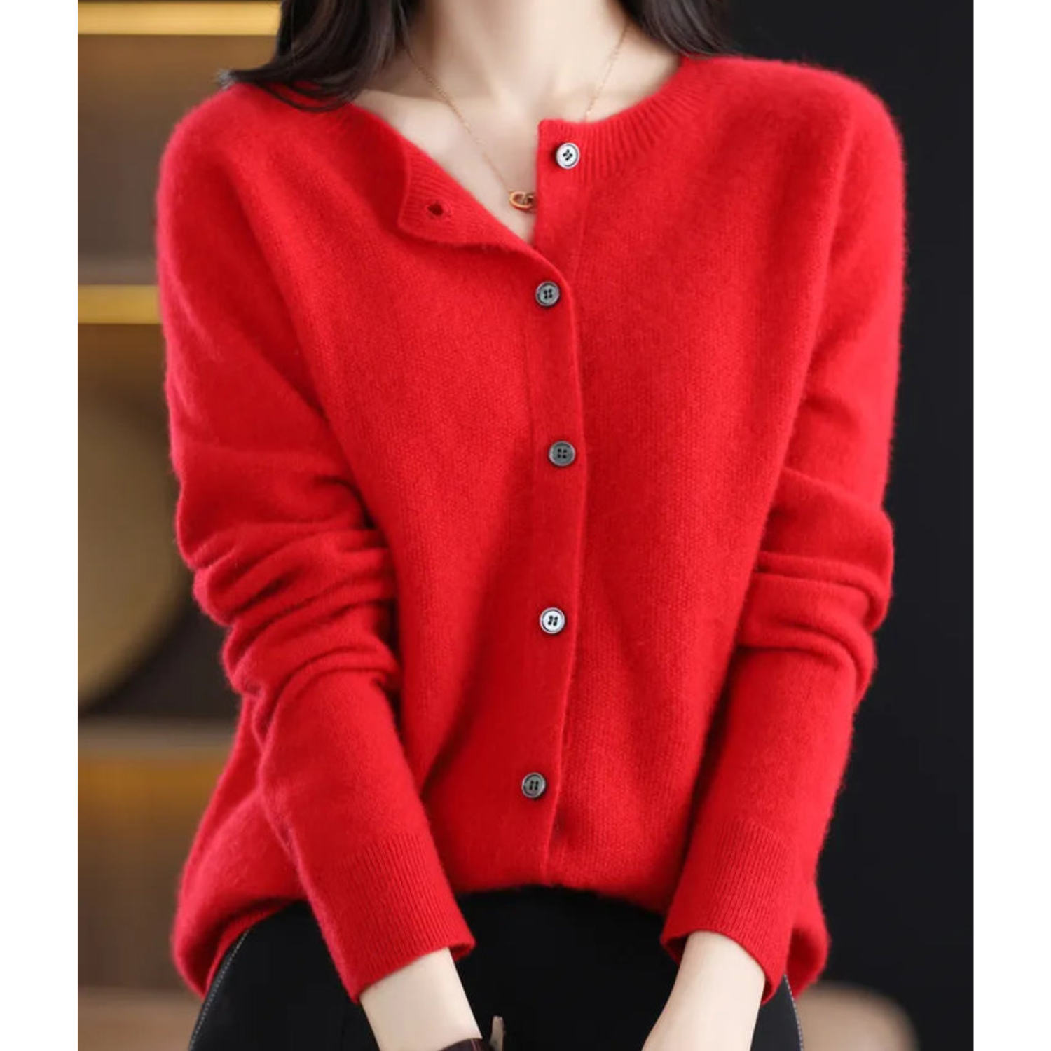 Soft Crew Neck Winter Cardigan Sweater - BritishElegance
