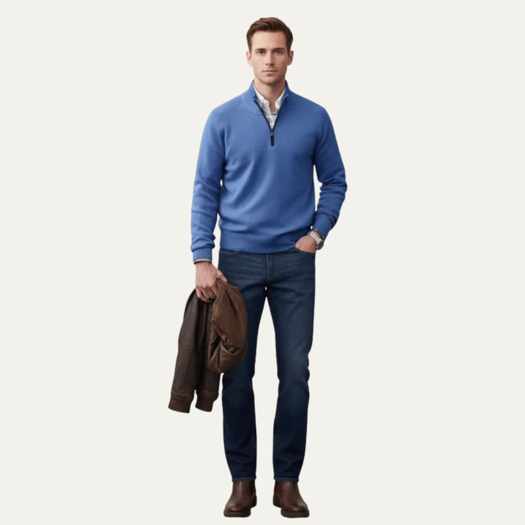 Men’s High Collar Quarter Zip Knit Sweater