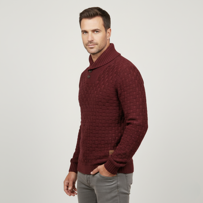Men’s Textured Basketweave Shawl Collar Knit Sweater