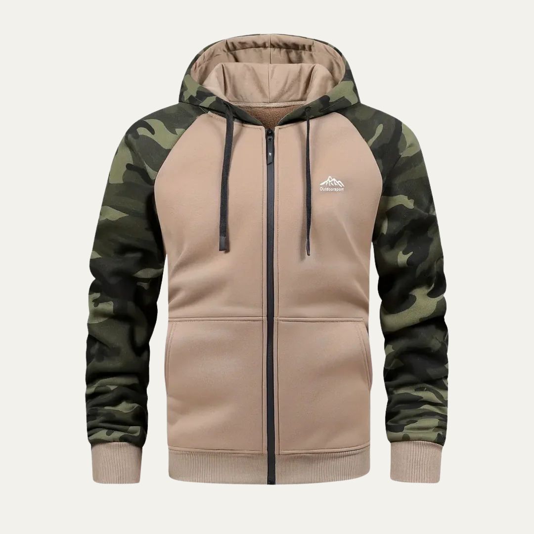 Men’s Camouflage Sleeve Sporty Zip Up Hoodie