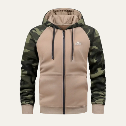 Men’s Camouflage Sleeve Sporty Zip Up Hoodie
