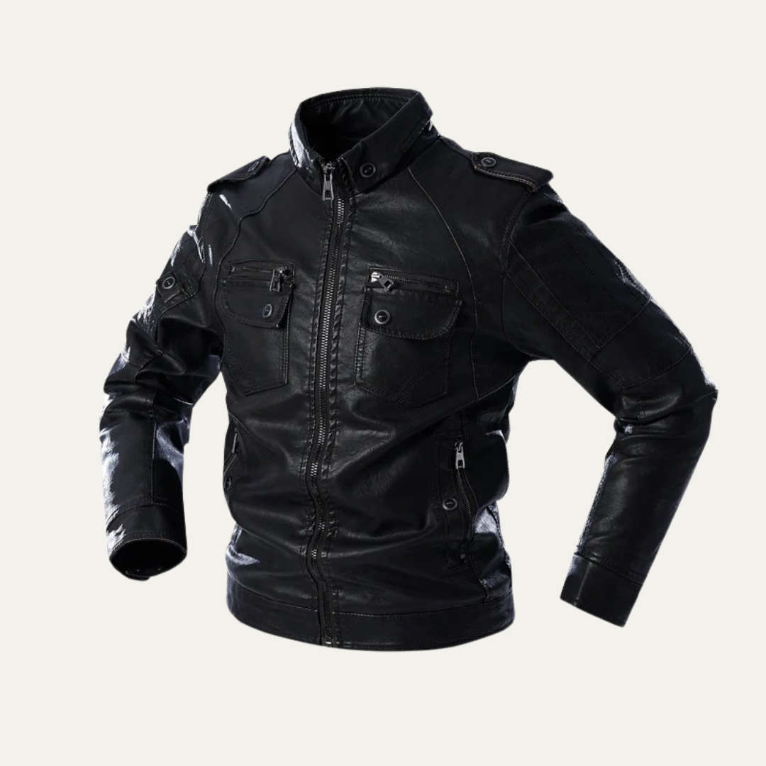 Men’s Biker Style Multi Pocket Leather Jacket
