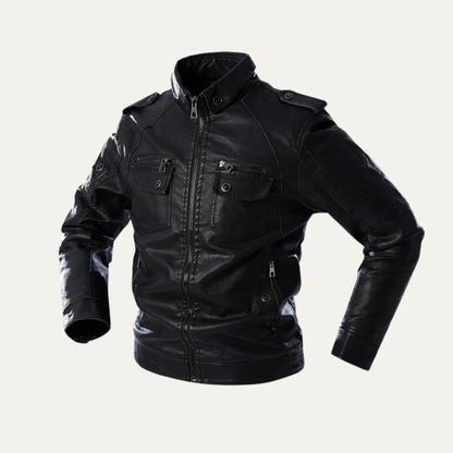 Men’s Biker Style Multi Pocket Leather Jacket