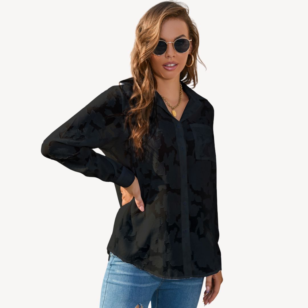 Women's Lace Print Button-Up Shirt