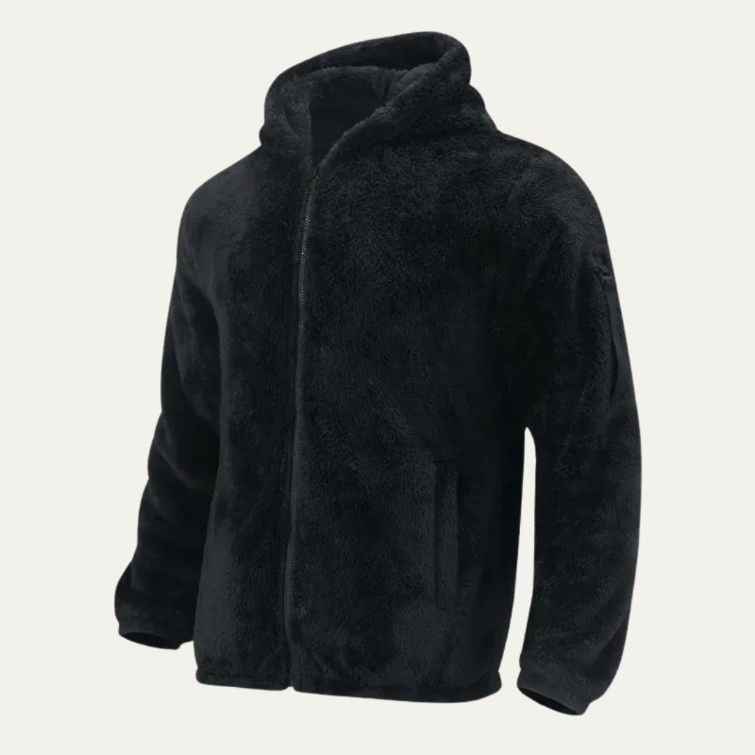 Men’s Cozy Sherpa Hooded Jacket with Sleeve Utility Pocket