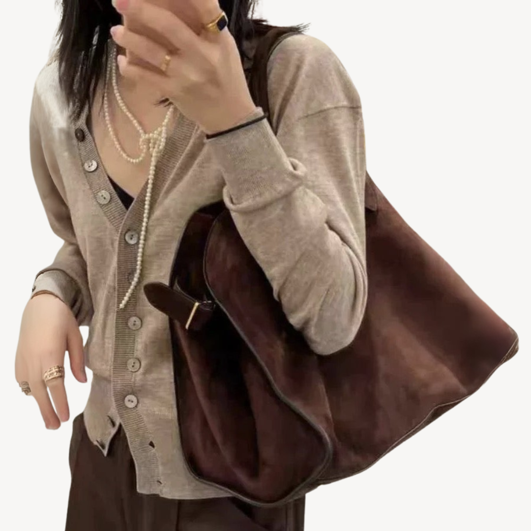 Women's Brown Suede Leather Tote Bag
