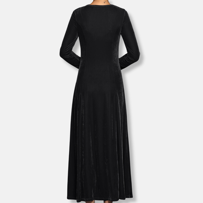 Olivia A-Line Maxi Dress | Solid Crewneck Long Sleeve Dress