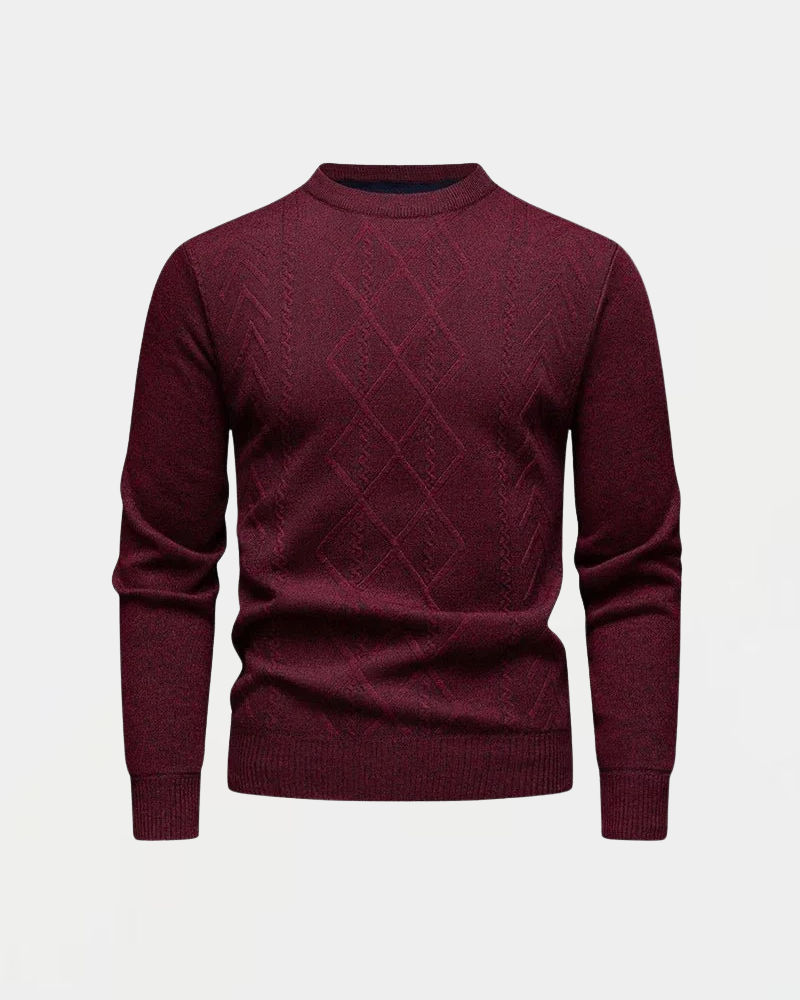 Men's knitted sweater with a round neckline and diamond pattern