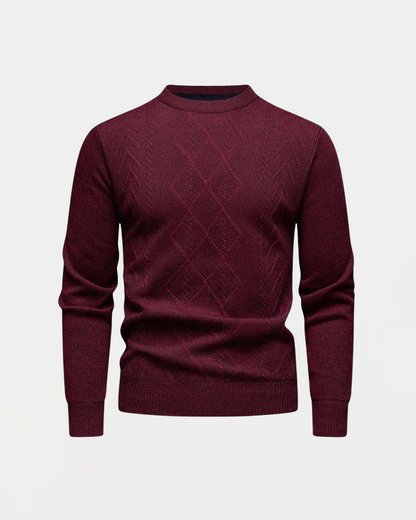 Men's knitted sweater with a round neckline and diamond pattern