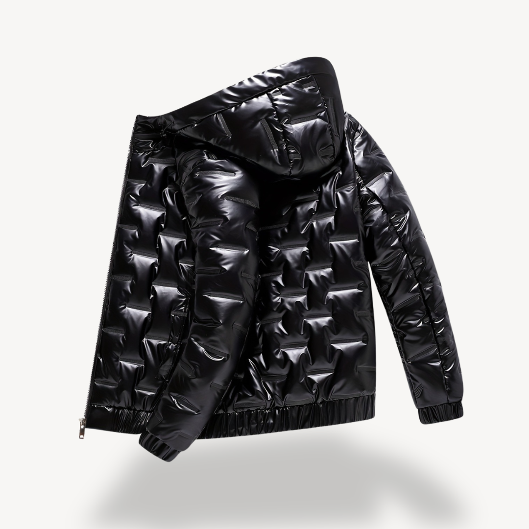 Men's Shiny Black Hooded Puffer Jacket