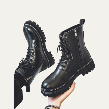 Men’s Rugged Lace Up Platform Ankle Boots with Side Zip