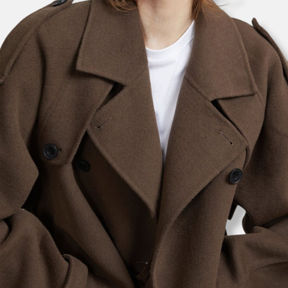 Women’s Trench Coat – Wool Blend – Oversized Fit – Double Breasted – Belted Style