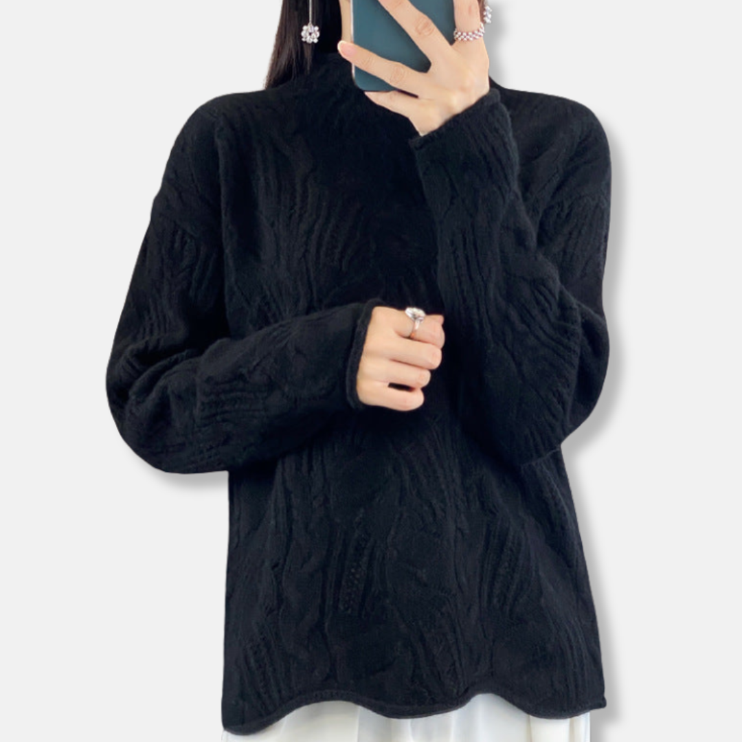 Women’s Sweaters– Loose Fit – Open-Knit Soft Knit – Mock Neck – Long Sleeve Casual Wear