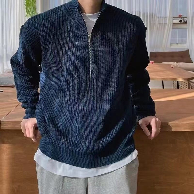 Men's Casual Textured Zip Sweater - BritishElegance