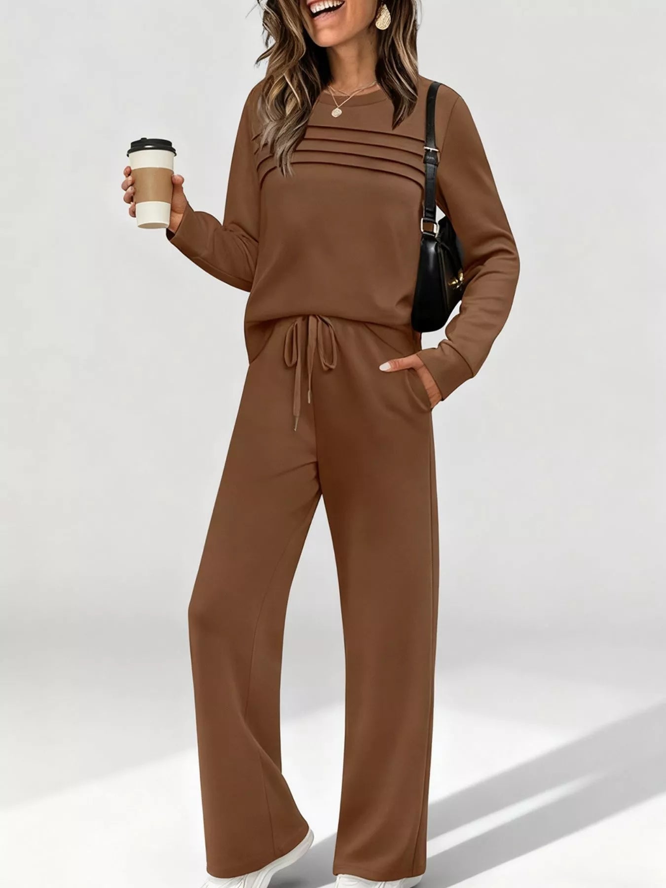 Comfortable Oversized Lounge Top and Pants Set - BritishElegance