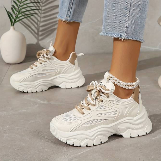 Women's Comfortable Brown Lace Up Sneakers - BritishElegance
