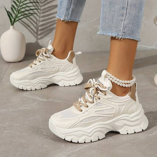 Women's Comfortable Brown Lace Up Sneakers - BritishElegance