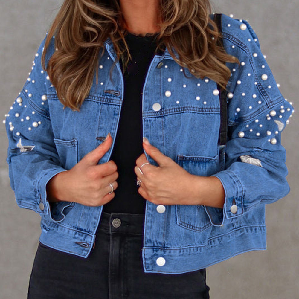 Embroidered Button Denim Jacket
