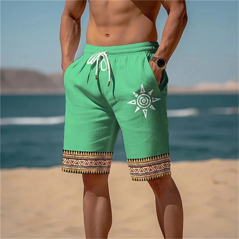 Colorful Beach Shorts with Sun Print