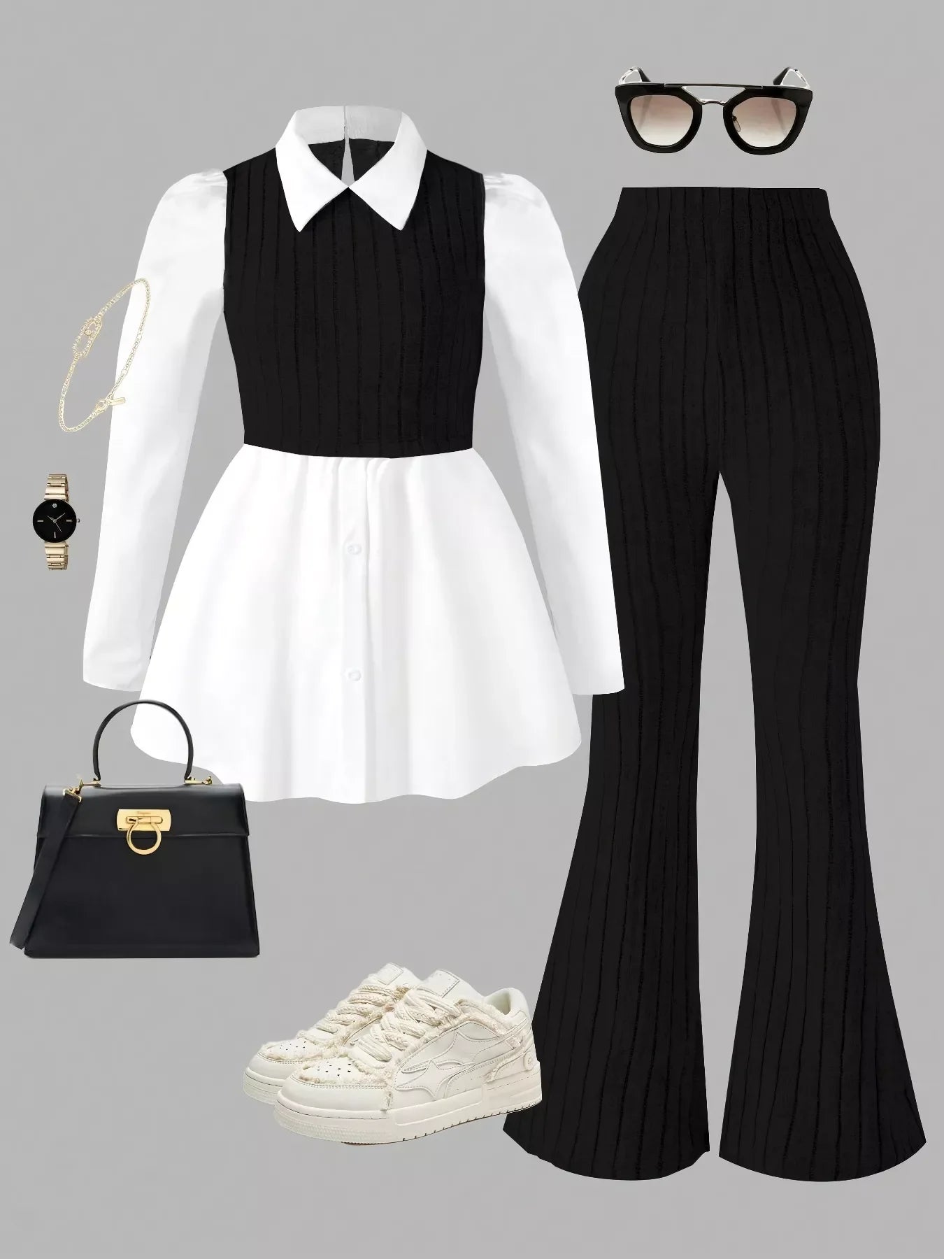 Comfortable Long Sleeve Crop Top and Pants Set - BritishElegance